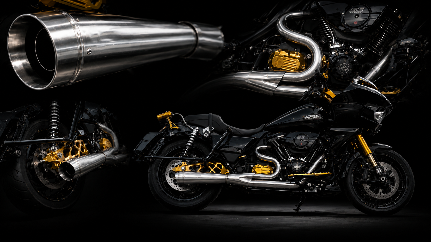 Installed exhaust and motorcycle detail